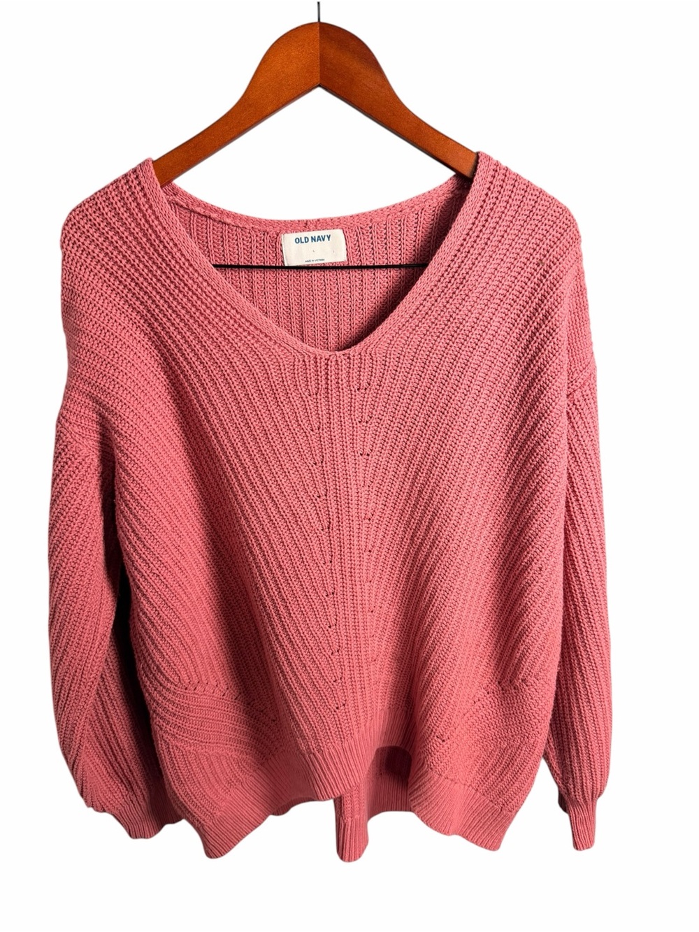 Old Navy Rose Pink V-Neck Textured Knit Sweater